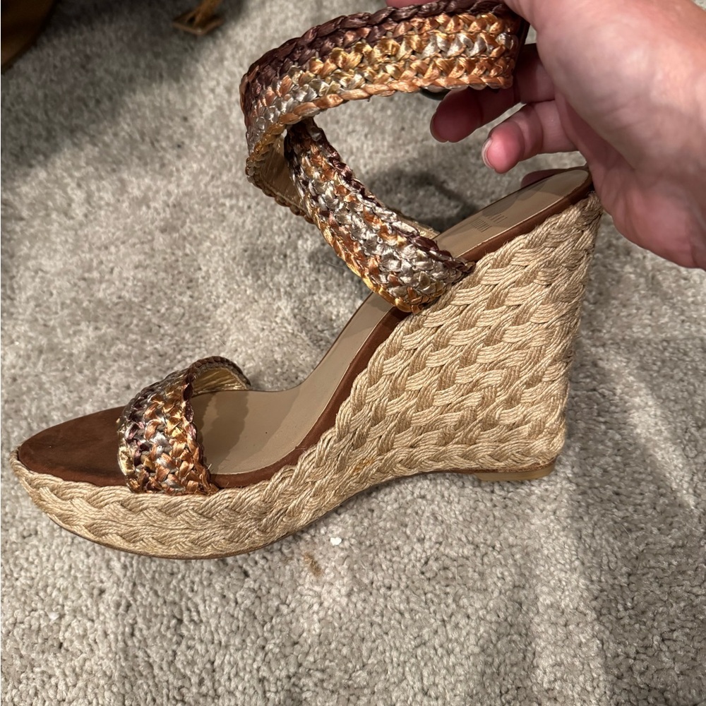 Stuart Weitzman Alex Metallica braided wedge sandal